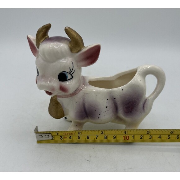 Vintage Milk Creamer Cow Pitcher Purple Pink Ceramic 1950s - Picture 16 of 16